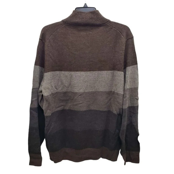 Tricots St. Raphael Men's‎ Brown Earthy Stripe 1/4 Zip Mock Neck Pullover Size L - Picture 4 of 4